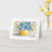Cartes de voeux bleu violet aquarelle (Fleur jaune)