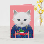 CARTES DE VOEUX CHAT EN PULL DE NOËL (Fleur jaune)