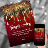 Cartes de vœux chic rouge or gouttes Noël nouvel a