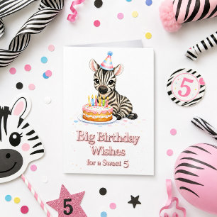 Cartes de vœux d'anniversaire 5 ans sucrées Zèbre