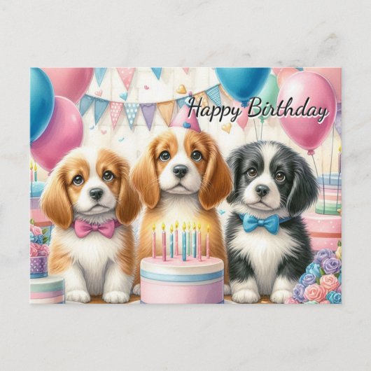 Cartes de vœux d'anniversaire de chiots mignons (Devant)