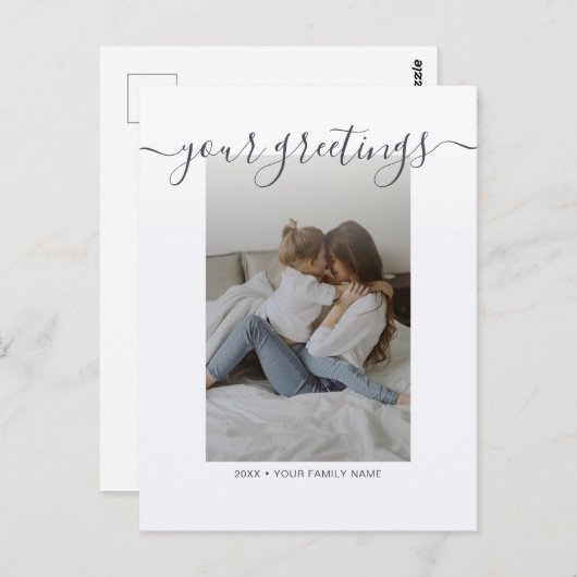 Cartes de vœux de famille avec un script élégant e (Devant / Derrière)