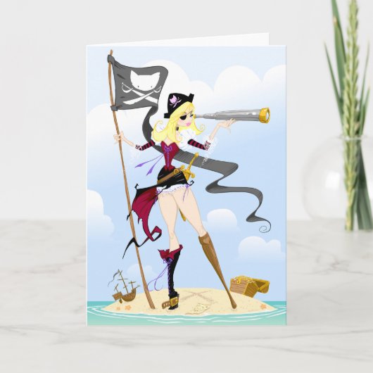 Cartes de voeux de fille Pirate mignonne (Devant)
