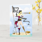 Cartes de voeux de fille Pirate mignonne (Fleur jaune)
