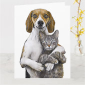 CARTES DE VŒUX DE MARIAGE D'ART DE CHAT ET DE CHIE (Fleur jaune)