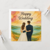 Cartes de vœux de mariage joyeux (Devant/Arrière en situation)
