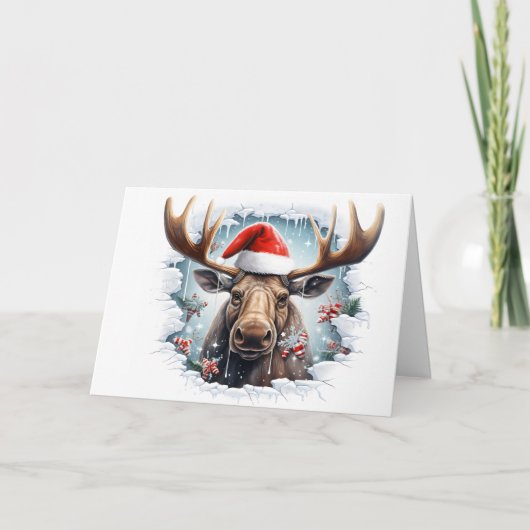 Cartes de vœux de Noël Animaux Bébé Mignon 3D Élan (Devant)