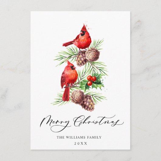 Cartes de vœux de Noël Cardinal rouge baie de houx (Devant)