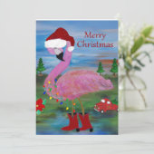 Cartes de voeux de Noël flamingo cowboy art. (Debout devant)