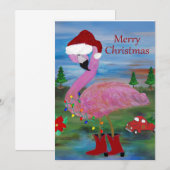 Cartes de voeux de Noël flamingo cowboy art. (Devant / Derrière)