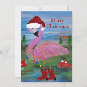 Cartes de voeux de Noël flamingo cowboy art.