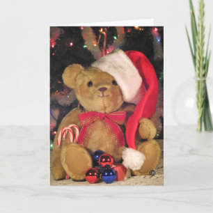 Cartes de voeux de Noël-Ours en casquette rouge.