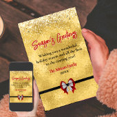 Cartes de vœux élégantes avec nœud rouge doré pour