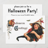 Cartes de vœux Halloween vintage, enfant sorcière  (Devant / Derrière)
