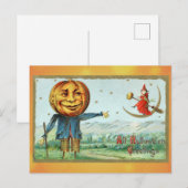 Cartes de vœux Halloween vintage Sorcière Citrouil (Devant / Derrière)