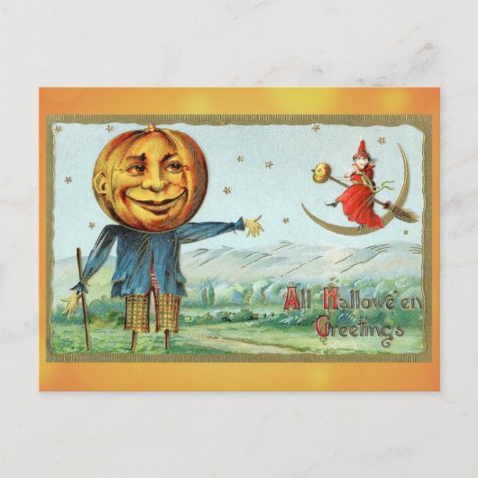 Cartes de vœux Halloween vintage Sorcière Citrouil (Devant)
