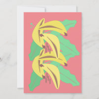Cartes de vœux jaunes roses à motifs de bananes au