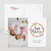 Cartes de vœux Joyeuses Fêtes Couronne Rose | Cart (Devant / Derrière)