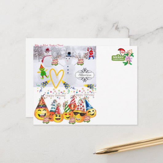 Cartes de vœux Joyeux Anniversaire Joyeux Noël (Devant/Arrière en situation)