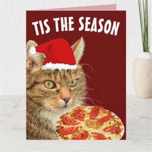 CARTES DE VŒUX NOËL PIZZA CHAT TIGRÉ