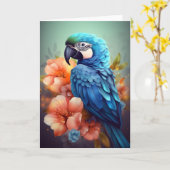 Cartes de vœux Perroquet Bleu (Fleur jaune)