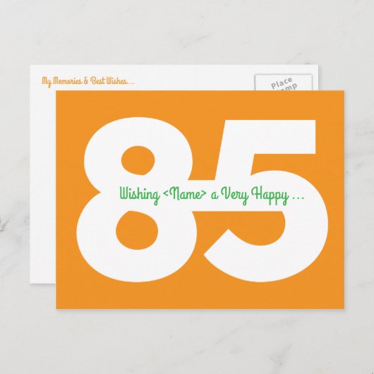 Cartes de vœux pour 85 ans - Orange et Vert (Devant / Derrière)