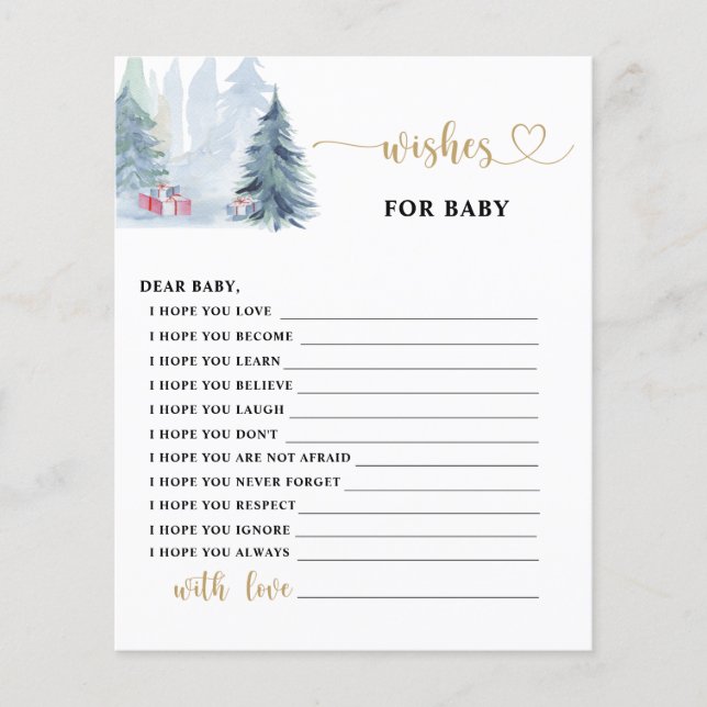 Cartes de vœux pour bébé aux pins hivernaux (Devant)