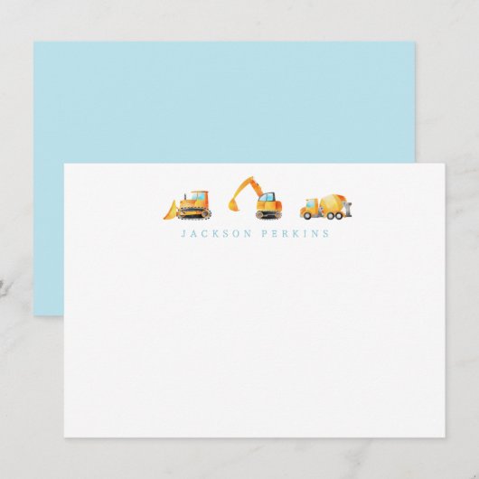 Cartes de vœux pour enfants avec des camions de co (Devant / Derrière)