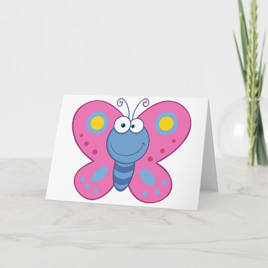 Cartes de voeux pour papillon rose souriant