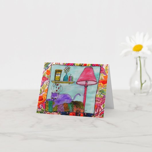 Cartes de voeux pour peinture de chats fantaisie e (Petite plante)