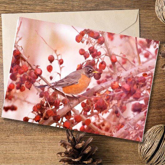 Cartes de vœux Robin avec des baies rouges