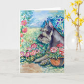 Cartes de voeux Schnauzer (Fleur jaune)