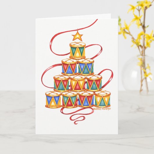 Cartes de vœux vierges Arbre de Noël de Tambours (Fleur jaune)