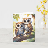 Cartes de vœux vierges avec des chouettes chibi mi (Fleur jaune)