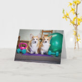 Cartes de vœux vierges Corgis de salle de sport (Fleur jaune)