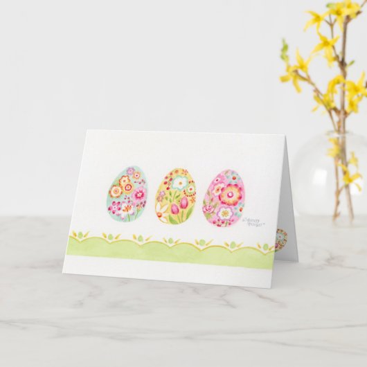 Cartes de vœux vierges œufs de Pâques décorés (Fleur jaune)