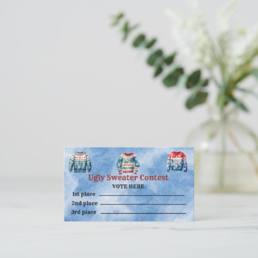 Cartes de vote du concours de pull moche (Debout devant)