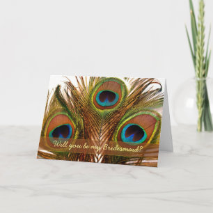 Cartes demoiselle d'honneur à plumes de paon décor