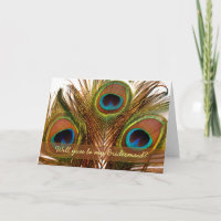 Cartes demoiselle d'honneur aux plumes de paon déc