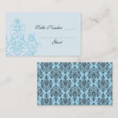 Cartes d'emplacement de table Blue Mariage damassé (Devant / Derrière)