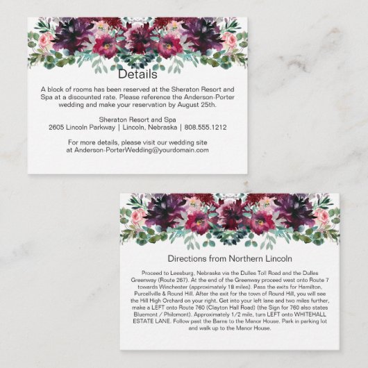 Cartes d'encart en spray Rose Mauve Rouge Pourpre (Devant / Derrière)