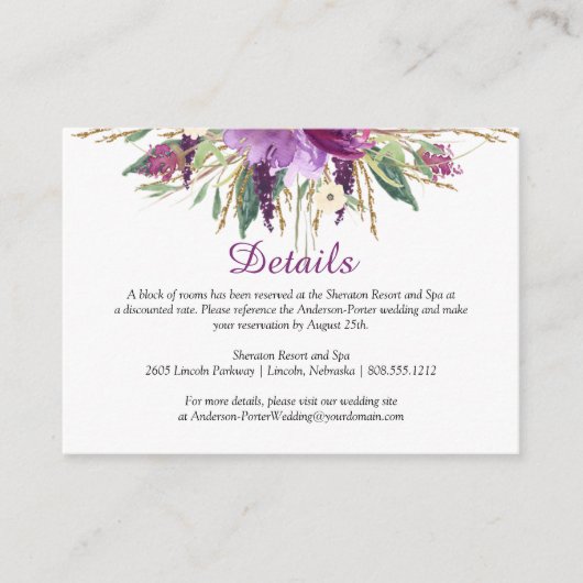 Cartes d'enceinte florales en or Améthyste violet (Devant)