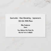 Cartes d'entreprise de construction (Dos)