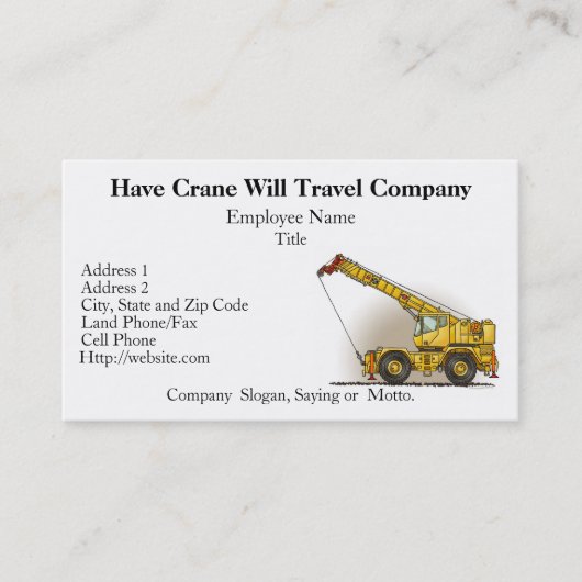 Cartes d'entreprise de construction de grue (Devant)