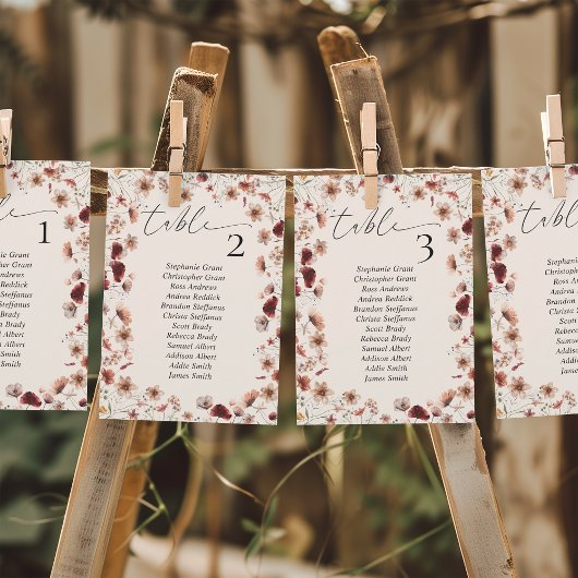 Cartes des signes du Mariage Fleur sauvage Boho