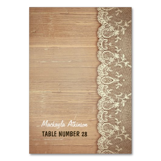 Cartes d'escorte mariage dentelle en bois rustique (Par défaut)