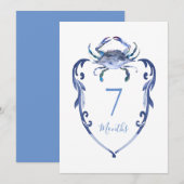 Cartes d'étapes de bébé Crabe bleu aquarelle (Devant / Derrière)