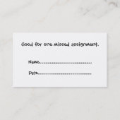 Cartes d'excuses pour les devoirs de l'étudiant (Dos)