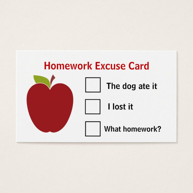 Cartes d'excuses pour les devoirs de pomme de l'en (Devant)