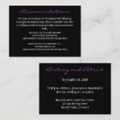 Cartes d'hébergement à la réception violet et noir (Devant / Derrière)